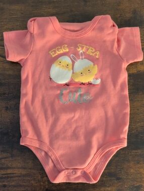 5/$25 Monkey Bars Egg-stra Cute Pink Baby Onesie Bodysuit 18M